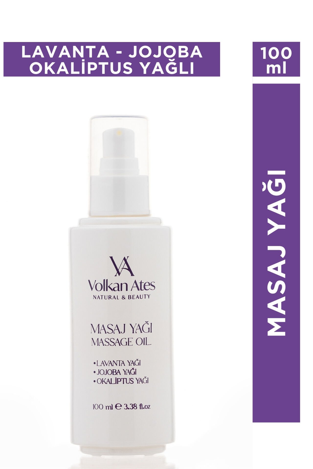 Volkan Ates Natural & Beauty Lavanta & Jojoba & Okaliptus Masaj Yağı Cam Şişe 100 ML