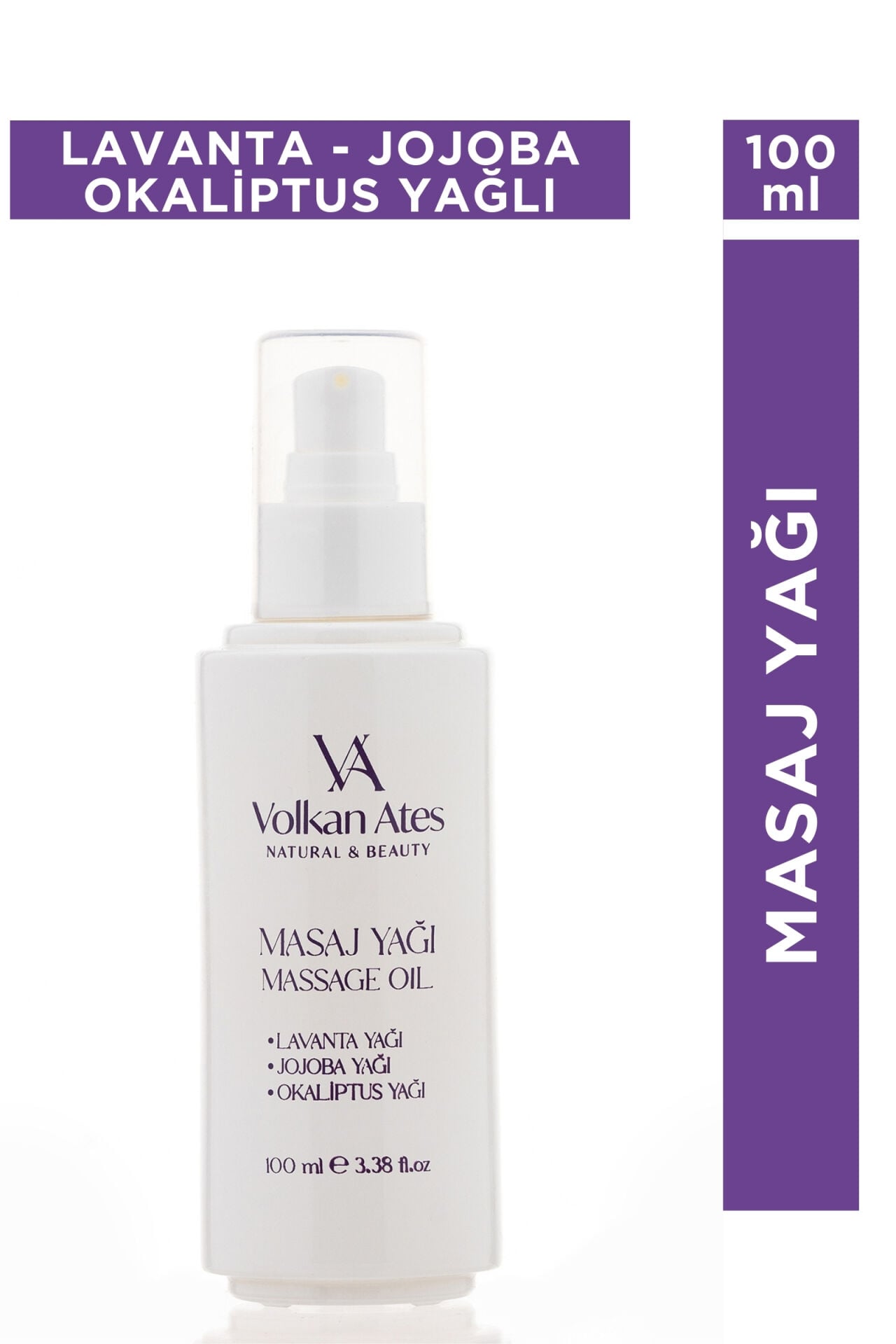 Volkan Ates Natural & Beauty Lavanta & Jojoba & Okaliptus Masaj Yağı Cam Şişe 100 ML