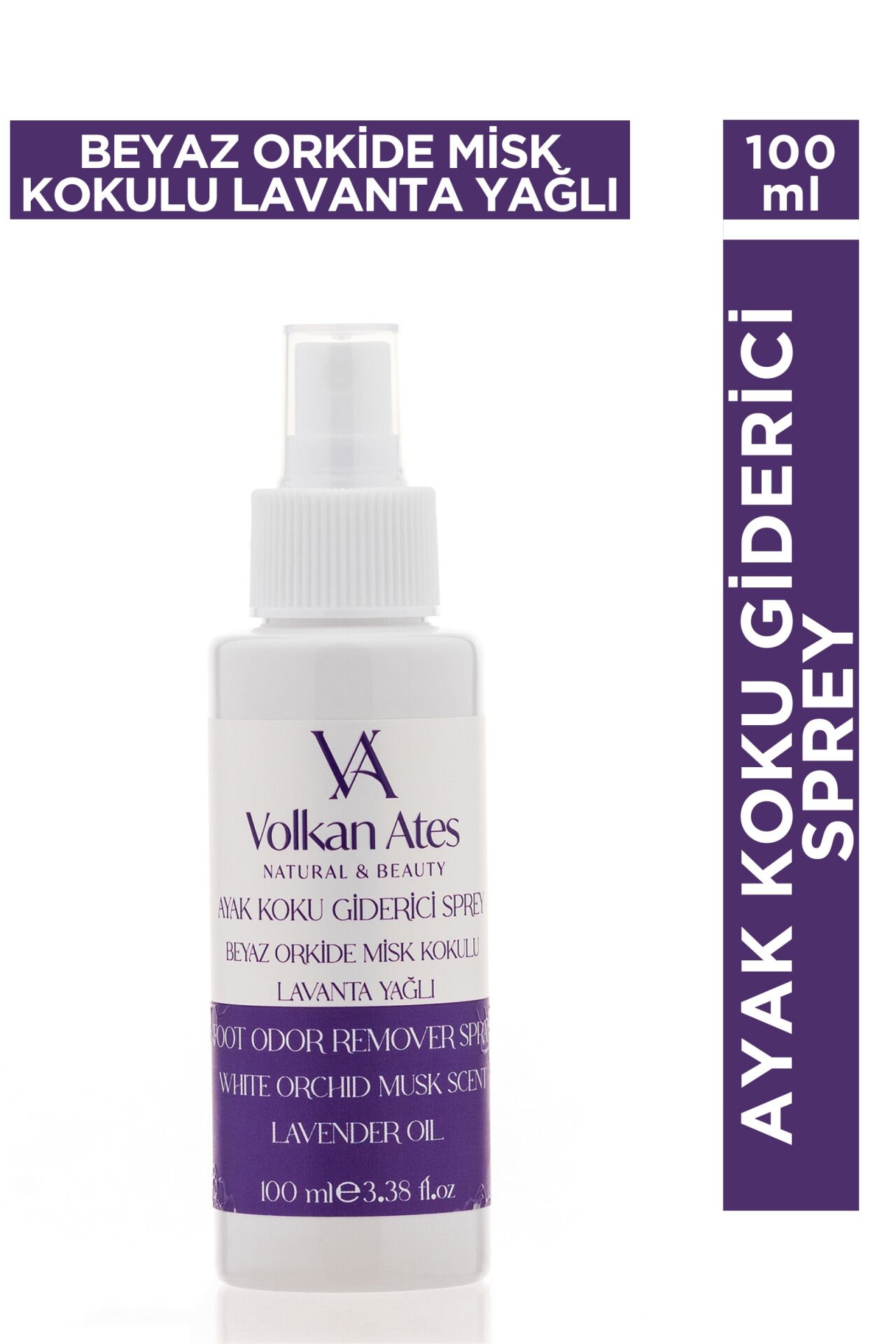 Volkan Ates Natural & Beauty Lavanta Yağlı & Beyaz Orkide - Misk Kokulu Ayak Koku Giderici Sprey 100 ml