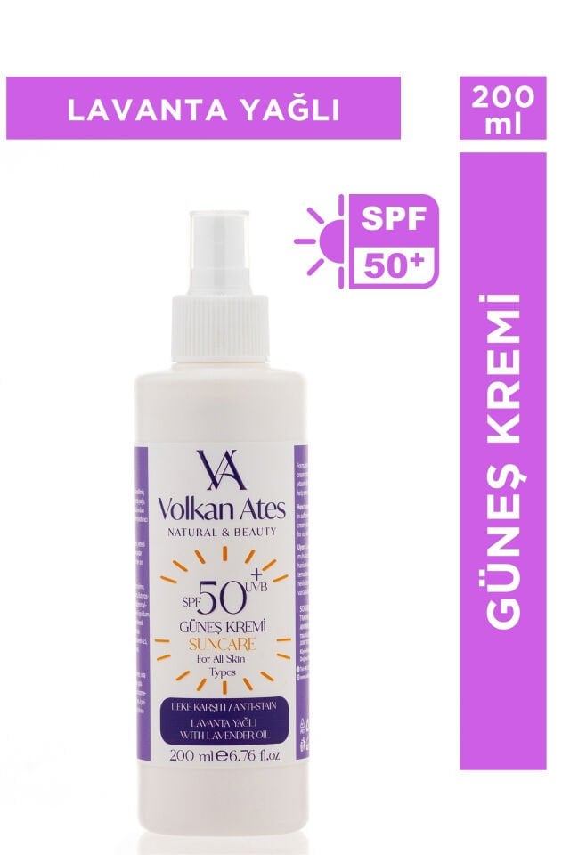 Volkan Ates Natural & Beauty Lavanta Yağlı Leke Karşıtı Güneş Kremi 50 SPF 200 ml