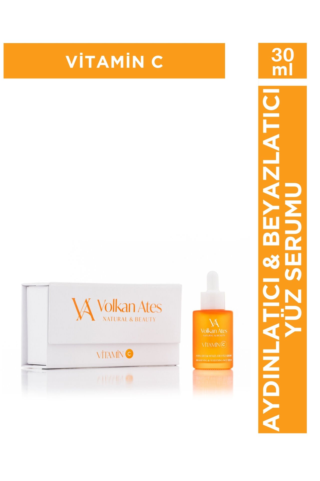 Volkan Ates Natural & Beauty Aydınlatıcı & Beyazlatıcı Yüz Serumu Vitamin C Cam Şişe 30 ml