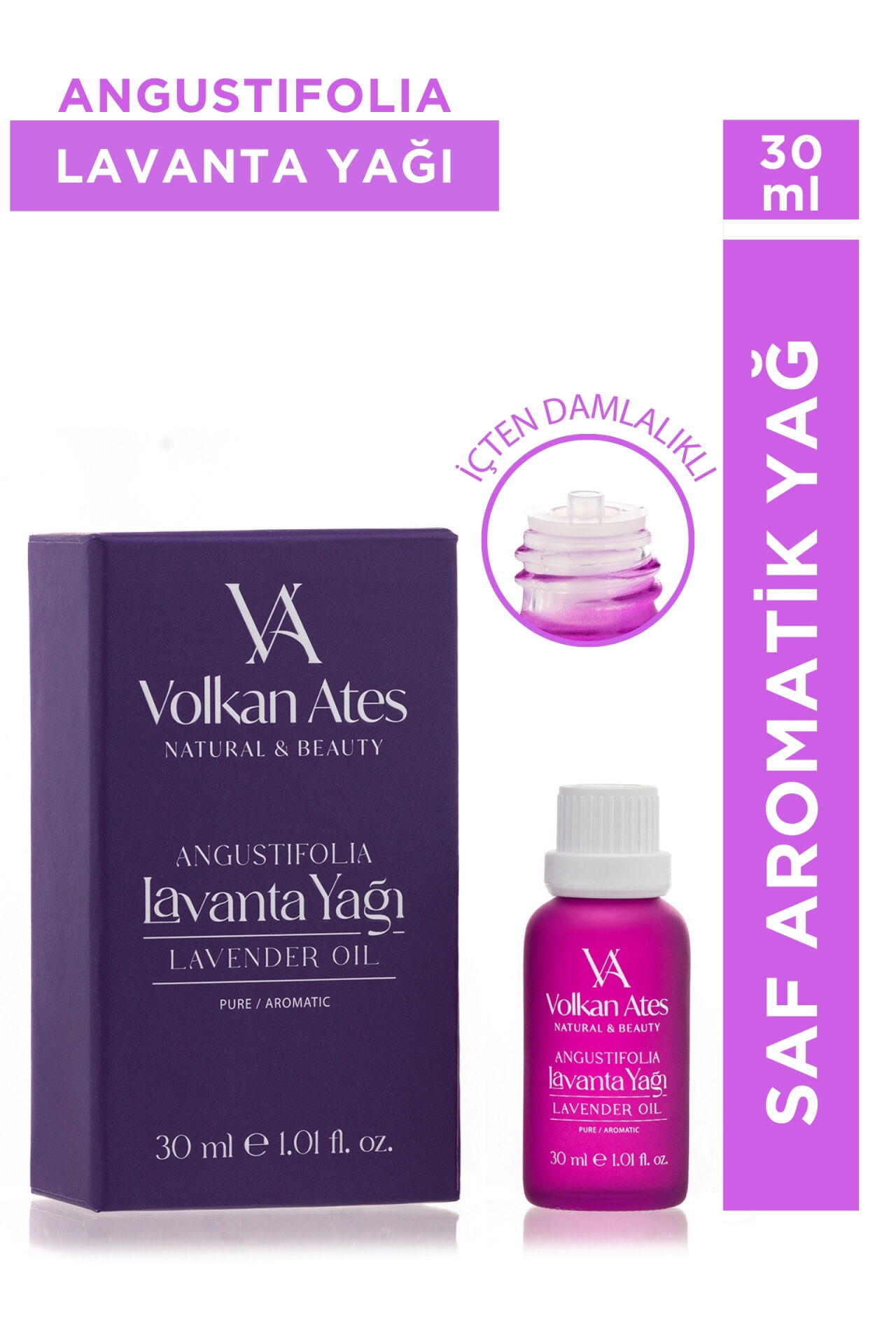 Volkan Ates Natural & Beauty Lavandula Angustifolia Saf Lavanta Yağı İçten Damlalıklı 30 ml