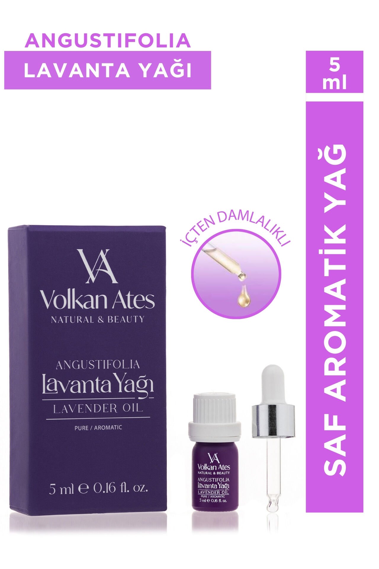 Volkan Ates Natural & Beauty Lavandula Angustifolia Saf Lavanta Yağı Cam Damlalıklı 5 ml