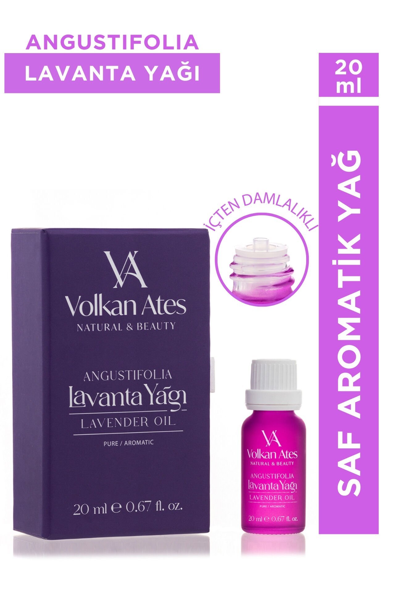 Volkan Ates Natural & Beauty Lavandula Angustifolia Saf Lavanta Yağı İçten Damlalıklı 20 ml