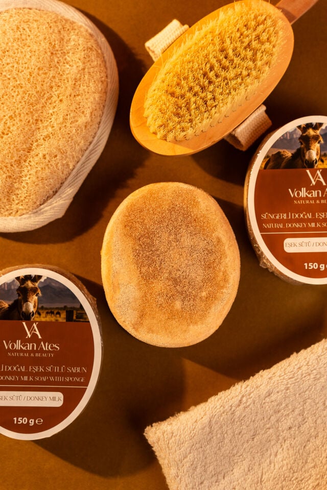 Volkan Ates Natural & Beauty Eşek Sütü Süngerli Doğal Sabun 150 gr