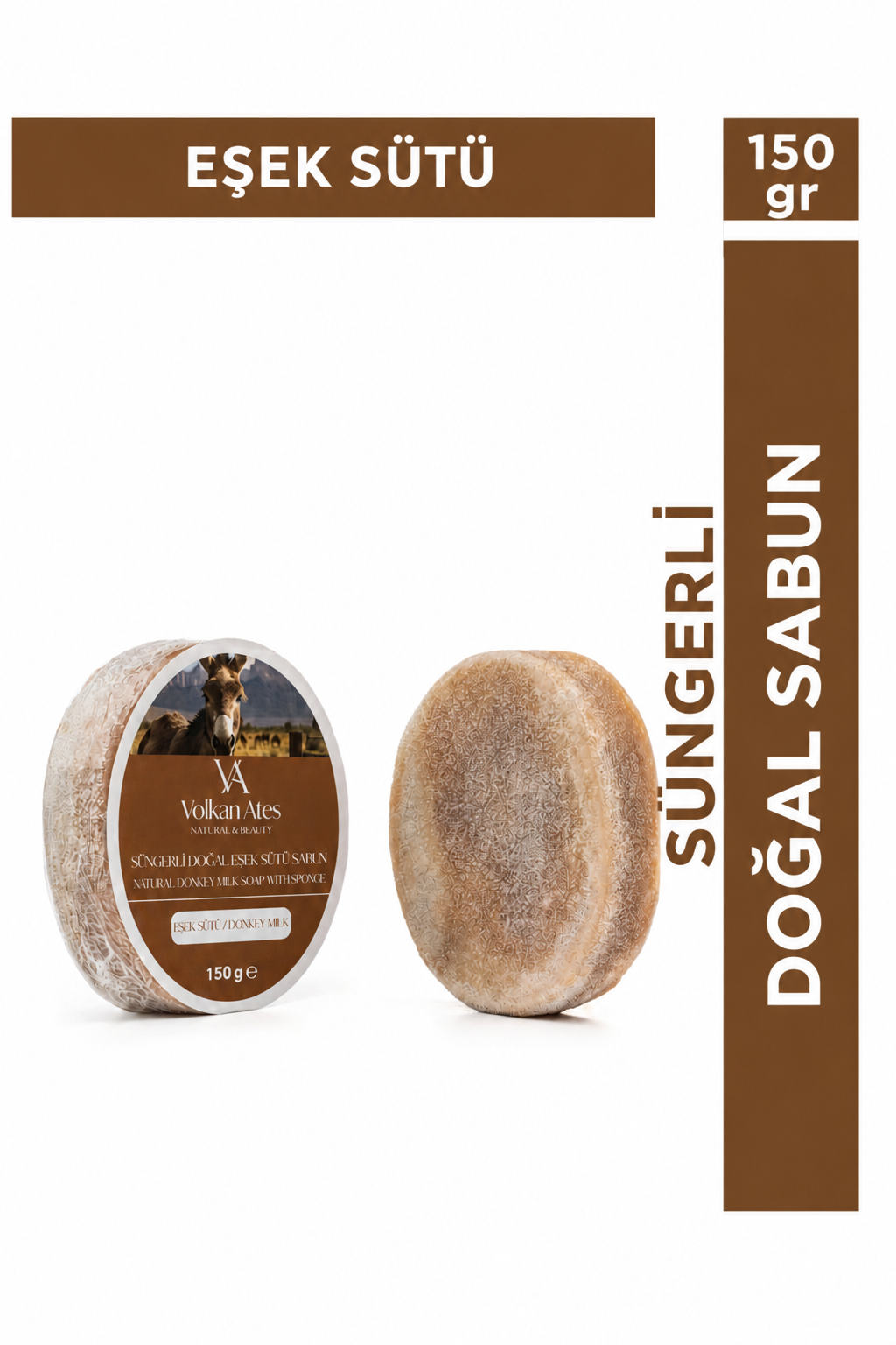 Volkan Ates Natural & Beauty Eşek Sütü Süngerli Doğal Sabun 150 gr