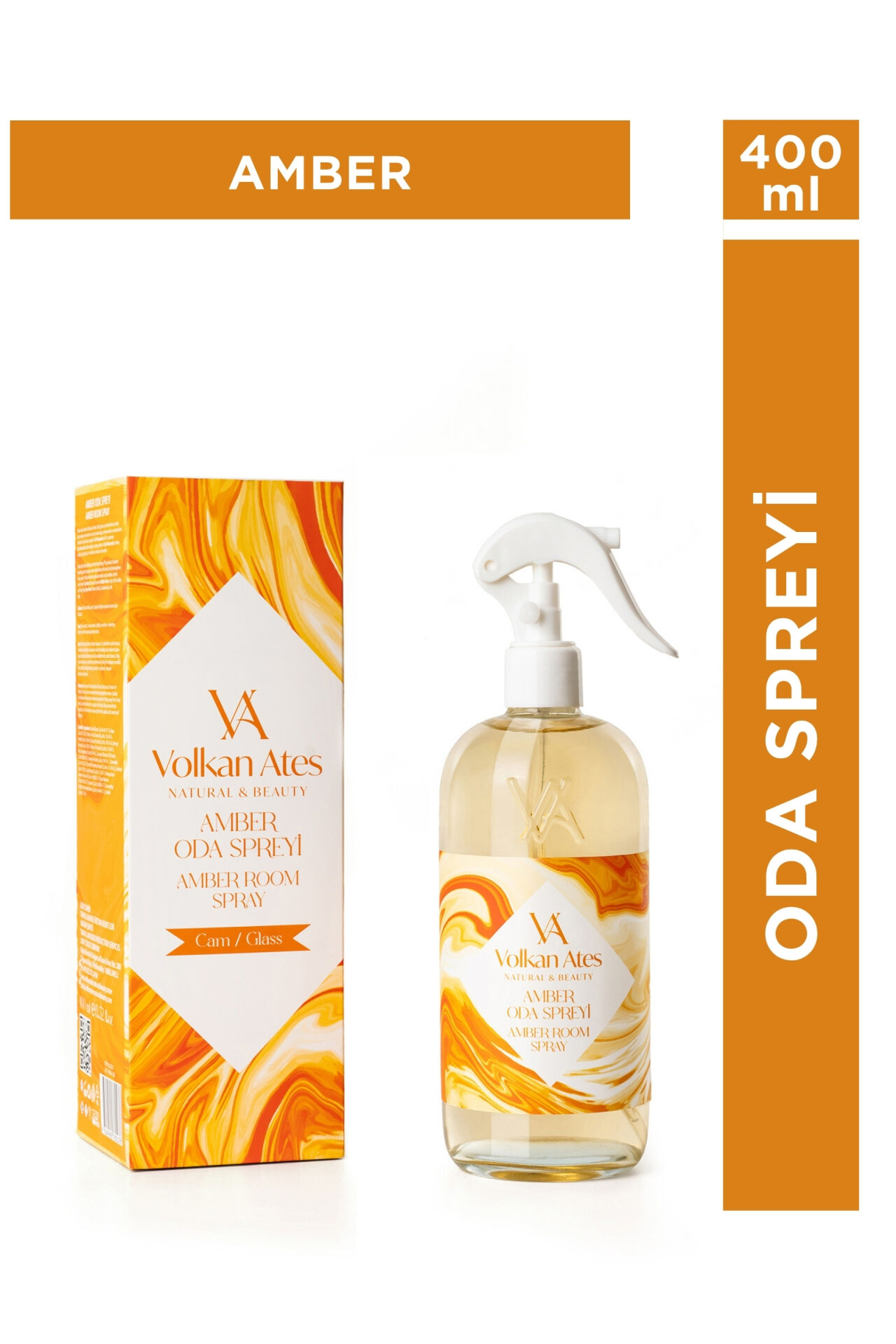 Volkan Ates Natural & Beauty Amber Kokulu Oda Spreyi Cam Şişe 400 ml